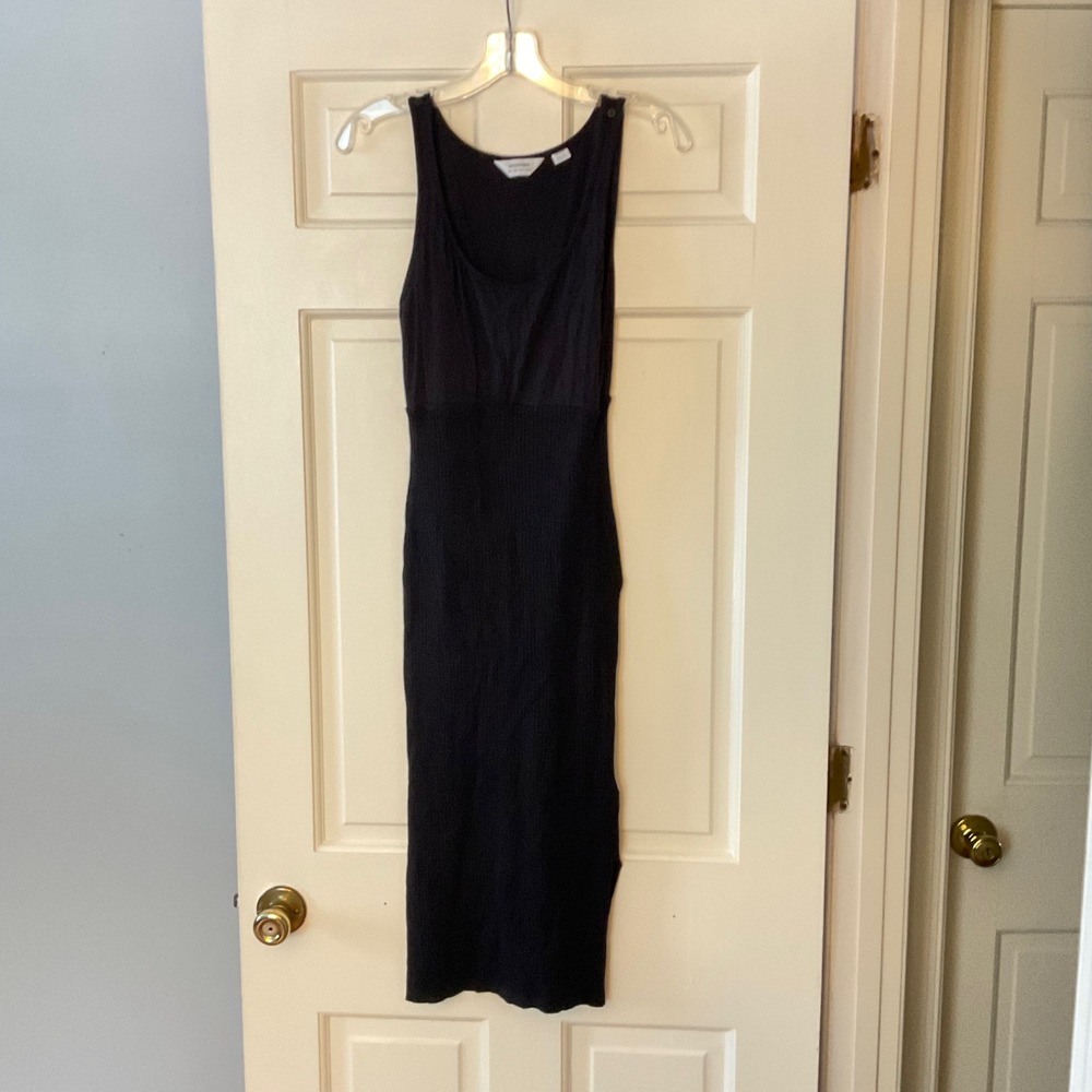 Seraphine Black Rib Knit Maternity Nursing Midi Dress Sleeveless US 2